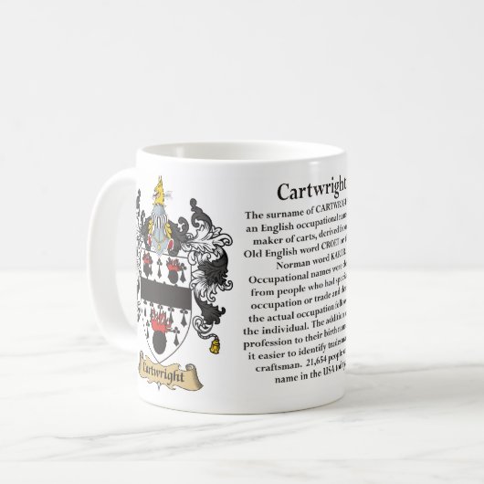 Cartwright-Familien-Wappen (Wappen) einschließlich Kaffeetasse (Vorderseite Links)