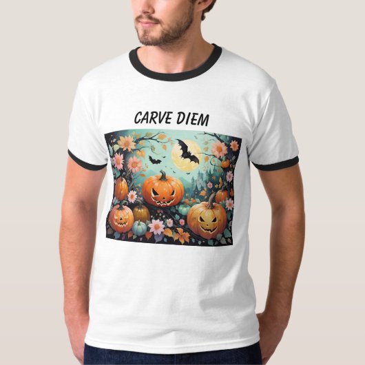 Carve Diem Funny Halloween Pumpkins T-Shirt (Vorderseite)