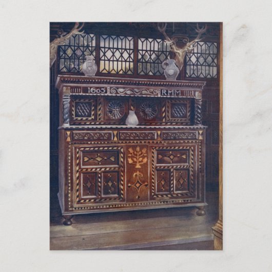 Carved and Inlay Oak Court Cupboard, Edwin Foley Postkarte (Vorderseite)
