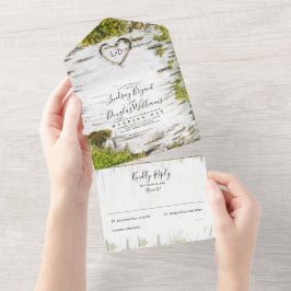 Carved Birch Tree Herz Rustic Country Wedding All In One Einladung