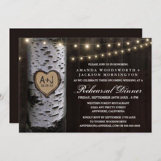 Carved Birch Tree Probe Dinner Einladung (Vorne/Hinten)