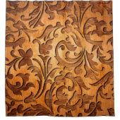 Carved Brown Wood Oriental Floral Duschvorhang (Vorderseite)