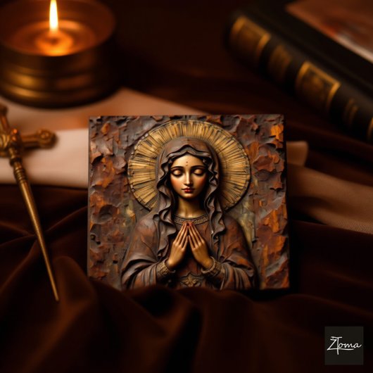 Carved Devotion Wooden Mary Aufkleber