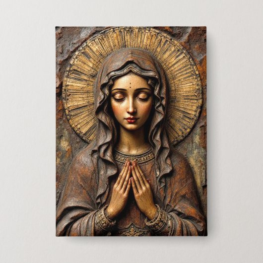 Carved Devotion Wooden Mary Button (Vorderseite)