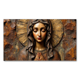 Carved Devotion  Wooden Mary Magnetische Visitenkarte