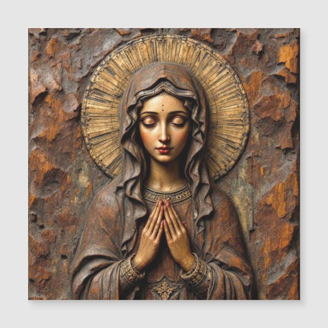 Carved Devotion  Wooden Mary Magnetkarte (Vorderseite)