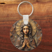 Carved Devotion  Wooden Mary Schlüsselanhänger (Rückseite)