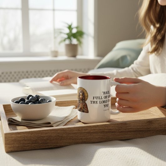 Carved Devotion Wooden Mary Zweifarbige Tasse