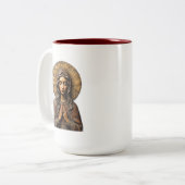 Carved Devotion  Wooden Mary Zweifarbige Tasse (Vorderseite Links)