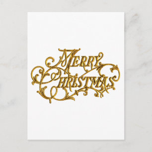Carved, Golden Extravagant Script "Merry Christmas Feiertagspostkarte
