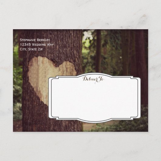 Carved Heart Rustic Tree Save the Date Postkarten (Rückseite)