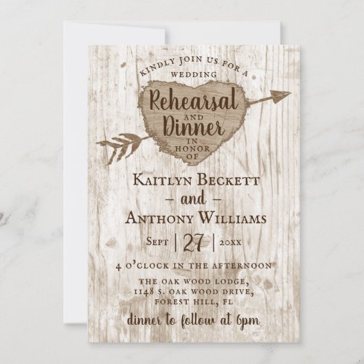 Carved Heart Tree Hochzeit Probe Dinner Einladung (Vorderseite)