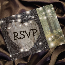 Carved Heart Tree Wedding RSVP Einladungspostkarte