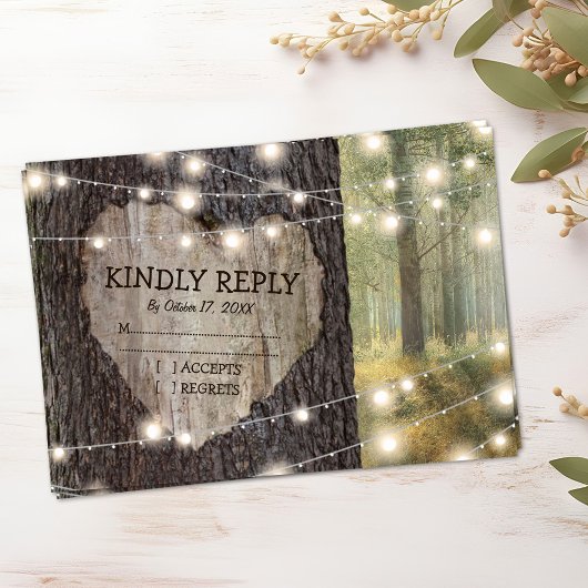 Carved Heart Tree Wedding RSVP Karte