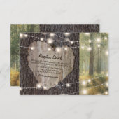 Carved Heart Tree Wedding | Rustikale String Light Begleitkarte (Vorne/Hinten)