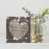 Carved Heart Tree Wedding | Rustikale String Light Einladung (Stehend Vorderseite)