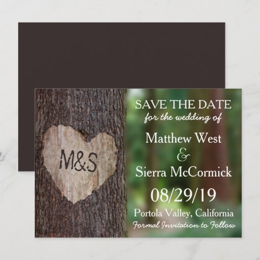 Carved Heart Tree Wedding Save the Date (Vorne/Hinten)