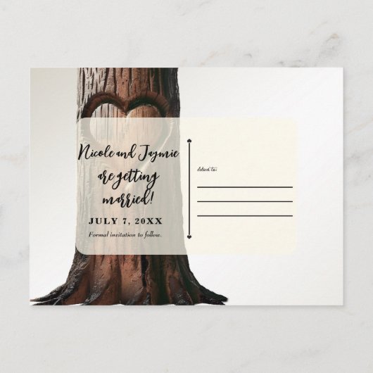 Carved Heart Treppe Rustikal Save the Date Anno Ankündigungspostkarte (Rückseite)