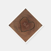 Carved Heart Wood Tree Bark Rustic Wedding Serviette (Ecke)