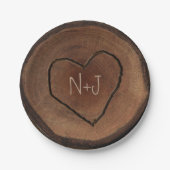 Carved Heart Wood Tree Bark Rustikale Gastgeschenk Pappteller (Vorderseite)