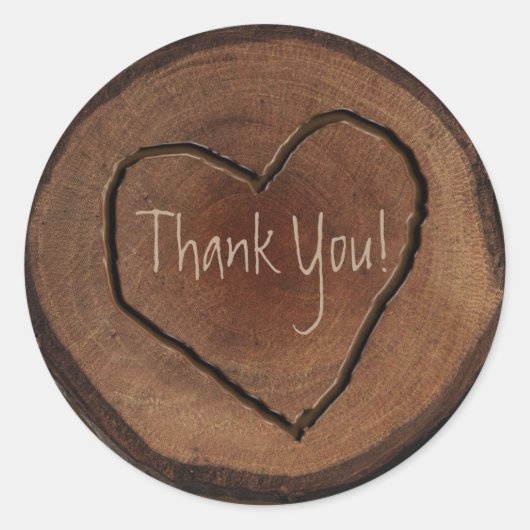 Carved Heart Wood Tree Bark Rustikale Gastgeschenk Runder Aufkleber (Vorderseite)