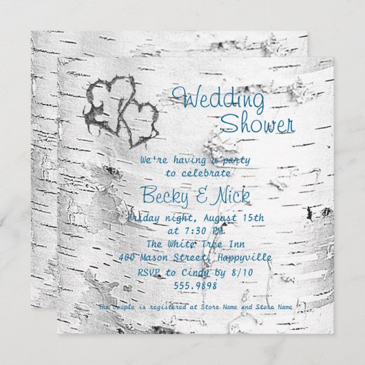 Carved Hearts Birch Bark Polterabend Einladung (Vorne/Hinten)