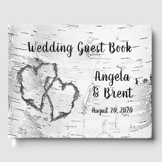 Carved Hearts Birch Tree Bark Guest Book Gästebuch (Vorderseite)