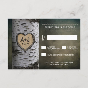 Carved Initial Birch Tree Wedding RSVP Cards