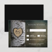 Carved Initial Birch Tree Wedding RSVP Cards Karte (Vorne/Hinten)
