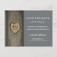 Carved Initials Heart Oak Tree Save the Date Cards