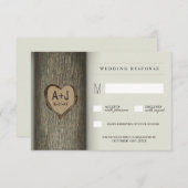 Carved Initials Heart Oak Tree Wedding RSVP Karten (Vorne/Hinten)