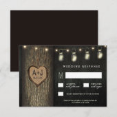 Carved Initials Jars Oak Tree Wedding RSVP Cards Karte (Vorne/Hinten)