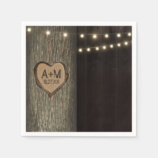 Carved Initials Old Oak Tree Wedding Napkins Serviette (Vorderseite)