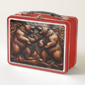 Carved Leather Grizzy in Fierce Motion Metall Brotdose (Vorderseite)