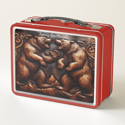 Carved Leather Grizzy in Fierce Motion Metall Brotdose (Rückseite)