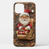 Carved Look Santa Riding in Sled Case-Mate iPhone Hülle (Rückseite)