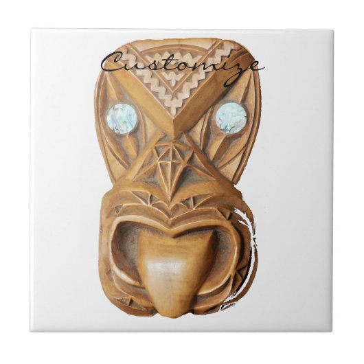 Carved Maori Tiki Face Thunder_Cove Fliese (Vorderseite)