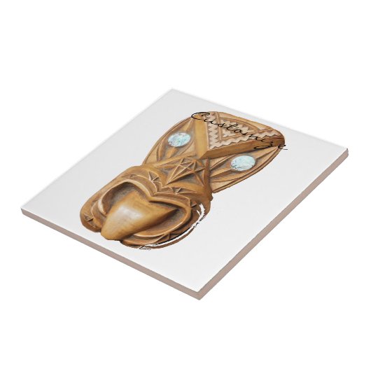 Carved Maori Tiki Face Thunder_Cove Fliese (Seite)
