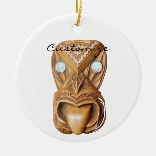 Carved Maori Tiki Face Thunder_Cove Keramik Ornament (Vorne)
