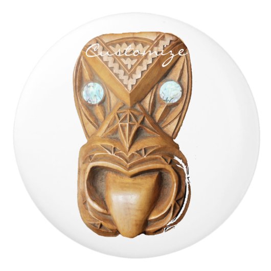 Carved Maori Tiki Face Thunder_Cove Keramikknauf (Vorderseite)