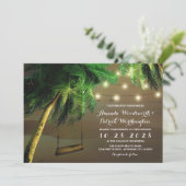 Carved Palm Tree Beach Lights Hochzeitseinladungen Einladung (Stehend Vorderseite)