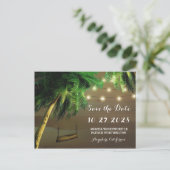 Carved Palm Tree Beach Lights Save the Date Cards Ankündigungspostkarte (Stehend Vorderseite)