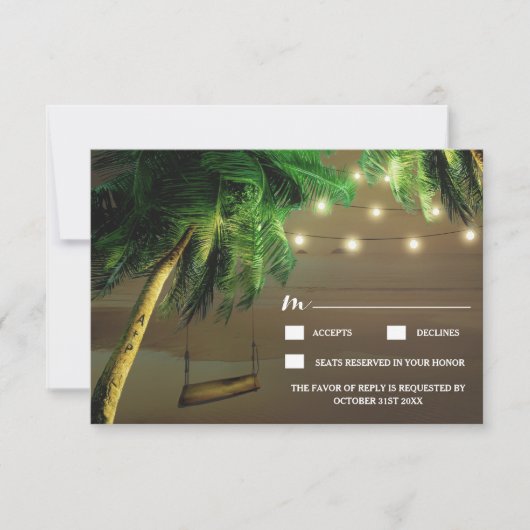 Carved Palm Tree Beach Lights Wedding RSVP Cards (Vorderseite)