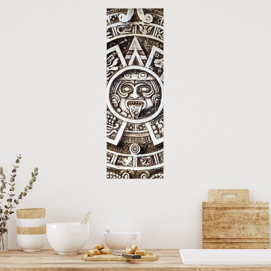 Carved Stone Mayan Aztec MesoAmerican Sun Calendar Poster (Küche)