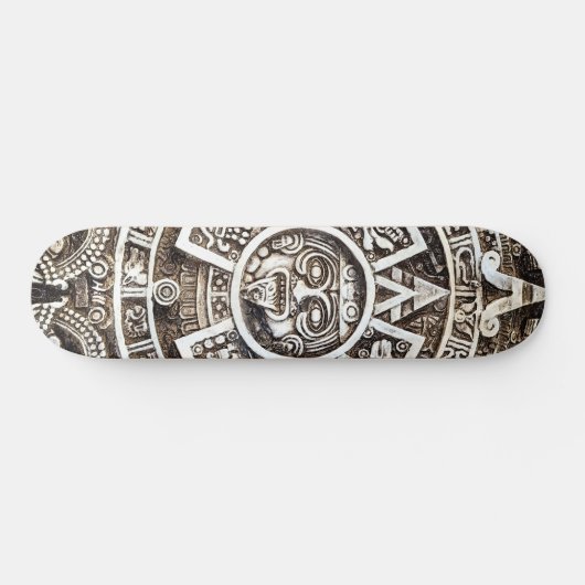 Carved Stone Mayan Aztec Mesoamerican Sun Calendar Skateboard (Horizontal)
