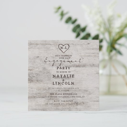 Carved Sweetheart Let's Celebrate Engagement Party Einladung (Stehend Vorderseite)