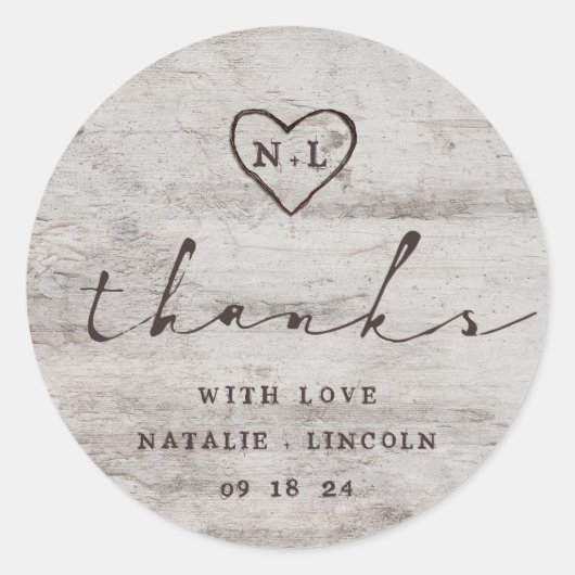 Carved Sweethearts Birch Tree Wedding Vielen Dank Runder Aufkleber (Vorderseite)