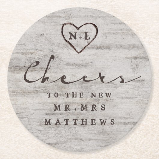 Carved Sweethearts Cheers to the new Mr. & Mrs. Runder Pappuntersetzer (Vorderseite)