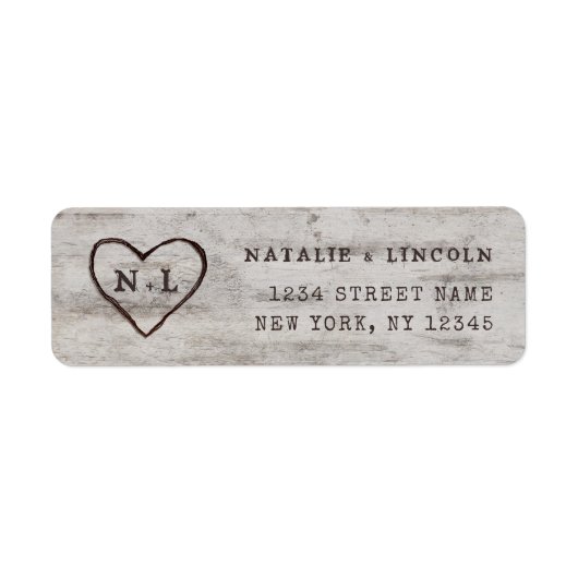 Carved Sweethearts Monogram Wedding Rücksendeadres (Vorne)