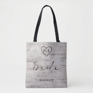 Carved Sweethearts Rustic Birch Monogram Bride Tasche